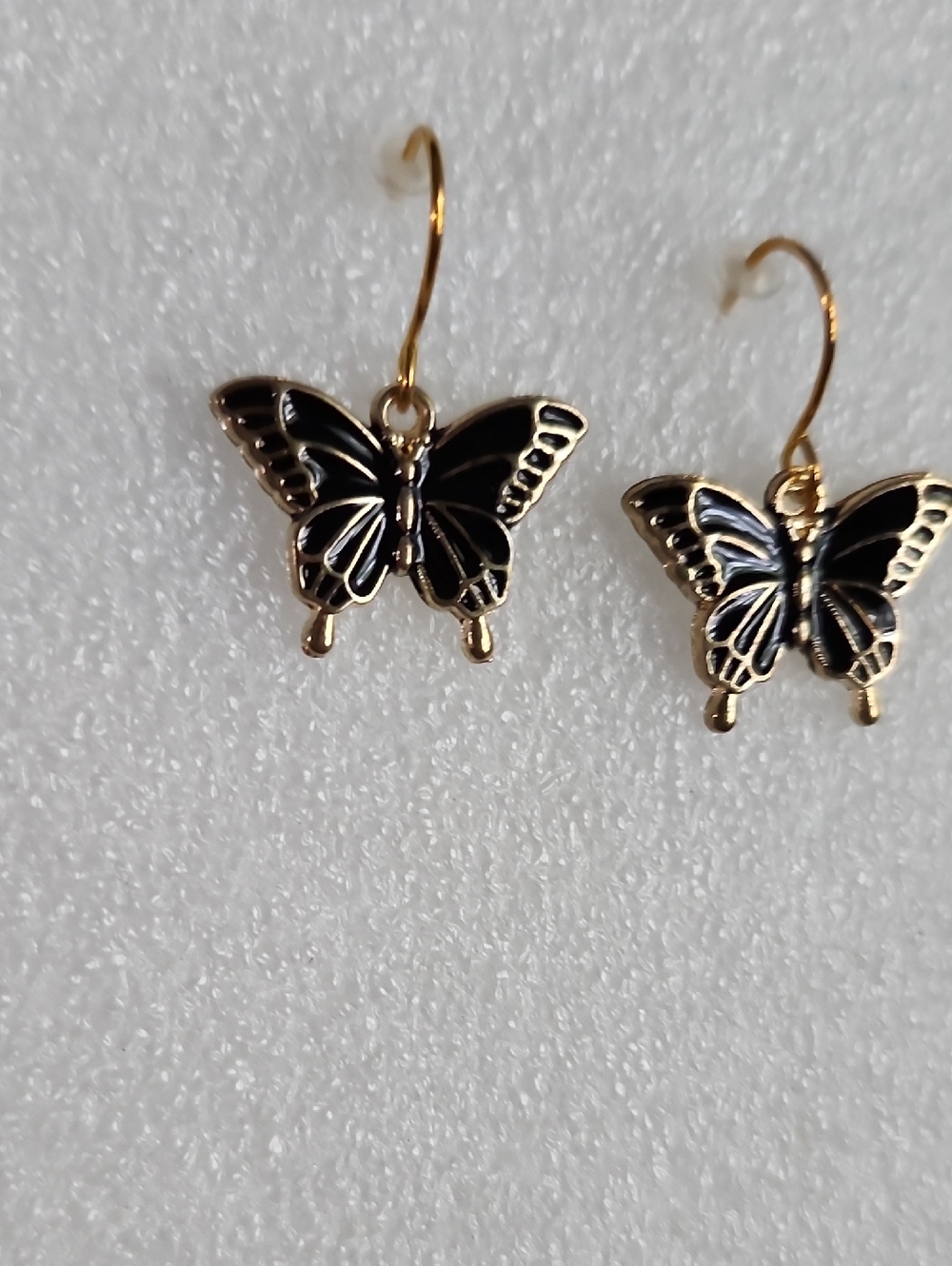 Hand Crafted Gold Butterfly Earrings with Black Enamel